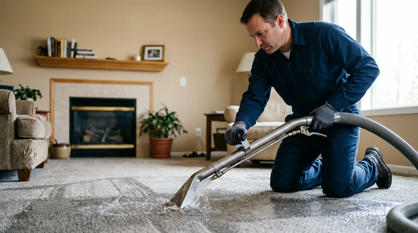 Water damage restoration technician working near East Troy, WI